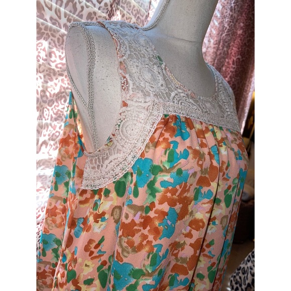 Women’s Orange Lace & Floral Blue Sketch Tank Top 🧡 - Picture 5 of 17